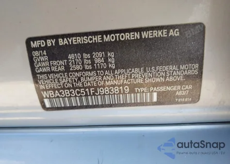 2015 BMW 328I xDrive z USA, uszkodzony, nr VIN WBA3B3C51FJ983819